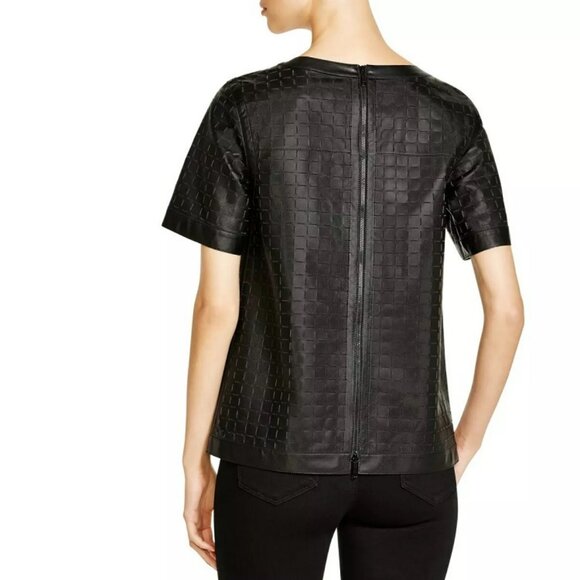 Lafayette 148 Black Ryan Laser-cut Leather Top New Blouse - Picture 2 of 3